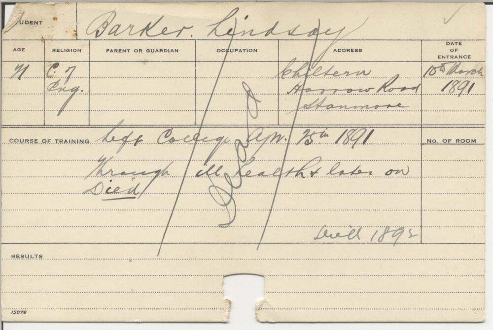 BARKER, Lindsay (Agriculture 1891)