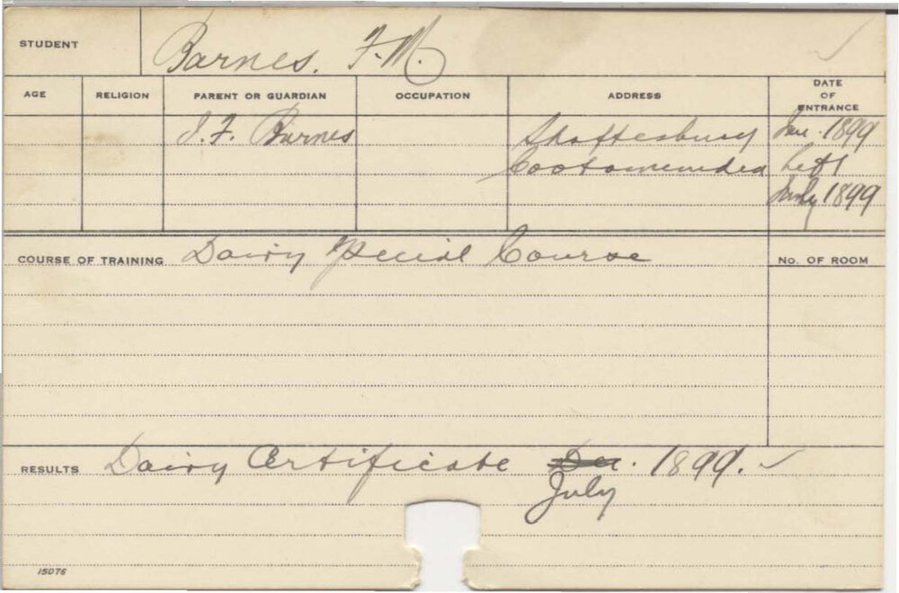 BARNES, F M (Special Course - Dairy)