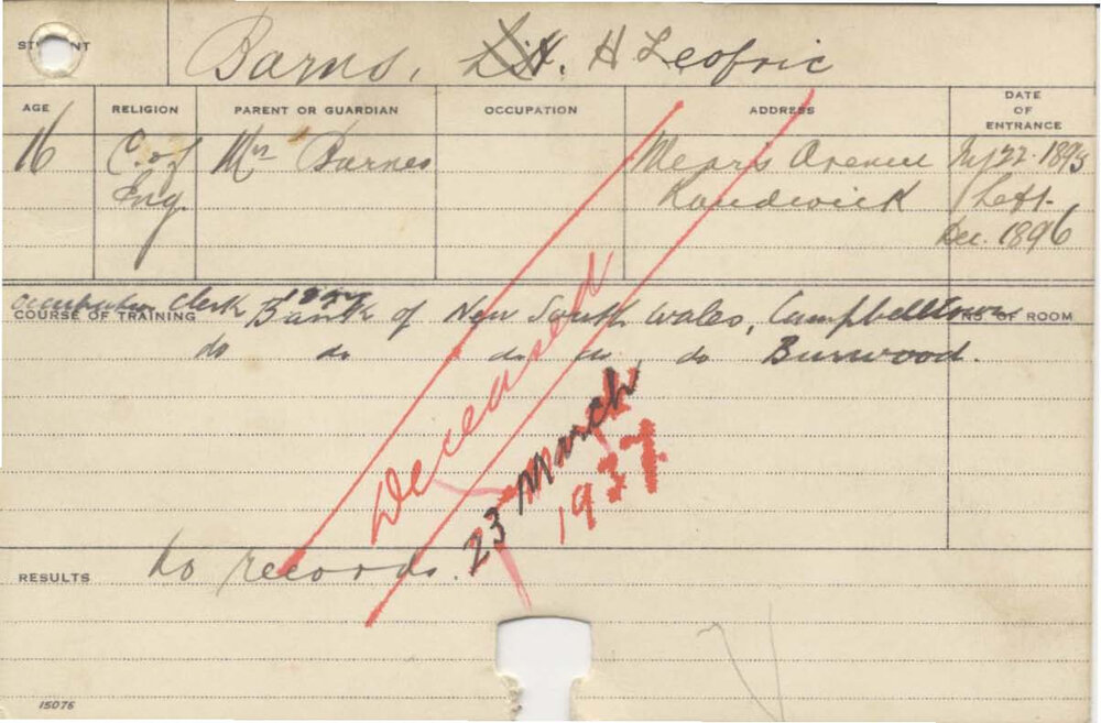 BARNS, Herbert Leofric (Agriculture)