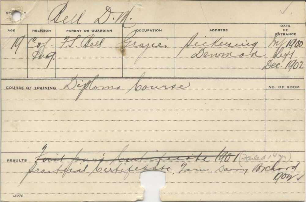 BELL, Douglas Mackenzie (Practical Certificate - Farm, Dairy &amp; Orchard)