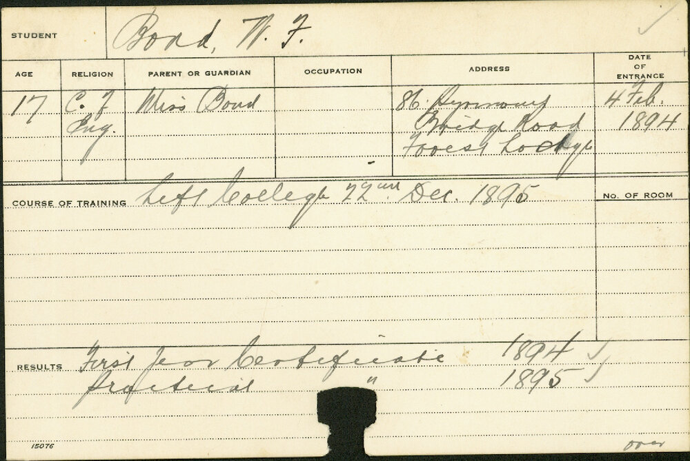 BOND, WF (Certificate - First year and Practical)