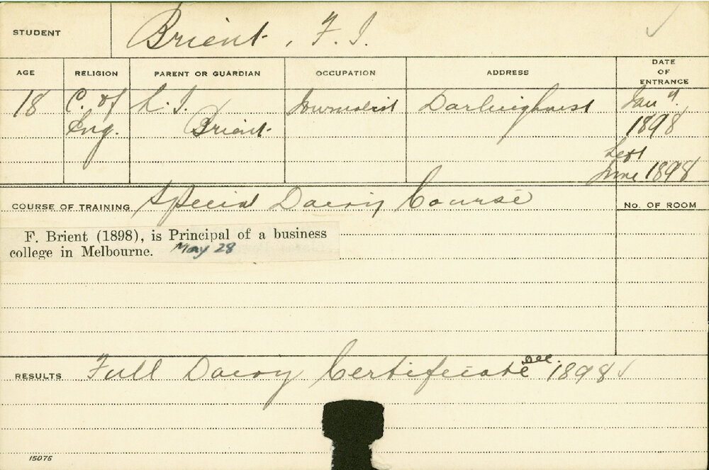 BRIENT, FJ (Hawkesbury Diploma in Dairy Technology (HDDT))