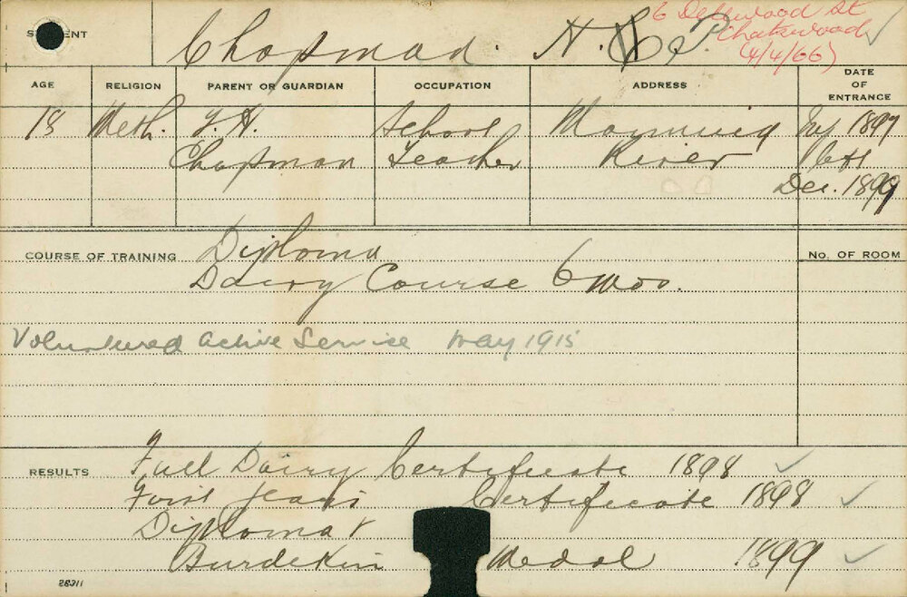 CHAPMAN, HP (Hawkesbury Diploma of Agriculture (HDA) &amp; Short Course - Dairy)