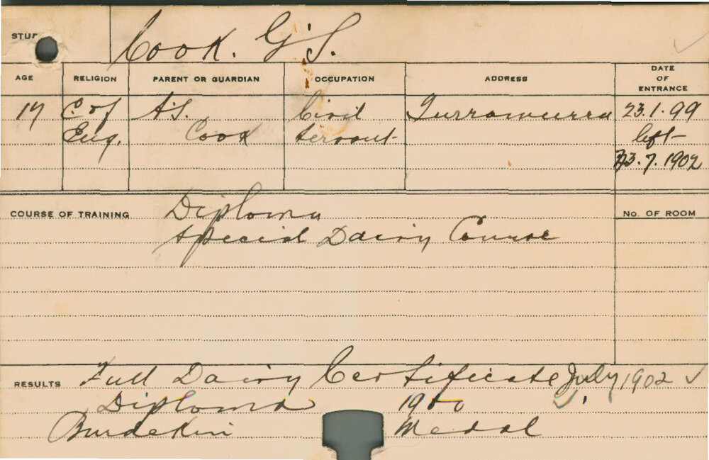 COOK, GS (Hawkesbury Diploma of Agriculture (HDA)/ Special Course - Dairy)