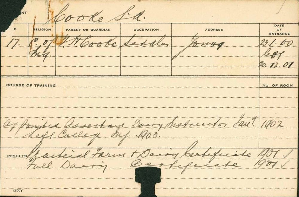 COOKE, SA (Practical Farm &amp; Dairy Certificate)