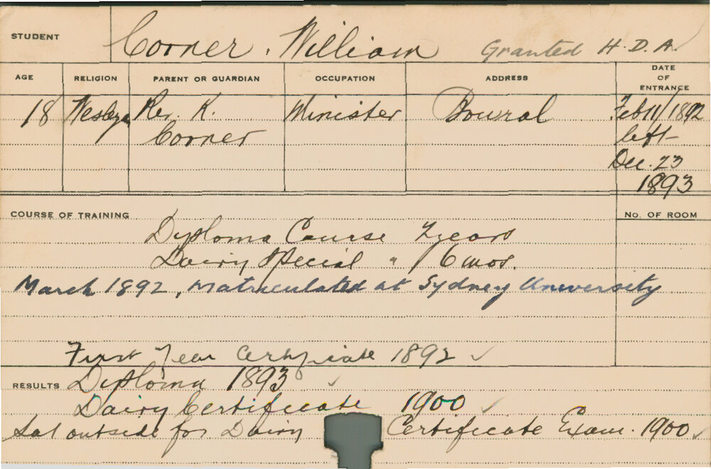 CORNER, William (Hawkesbury Diploma of Agriculture (HDA))