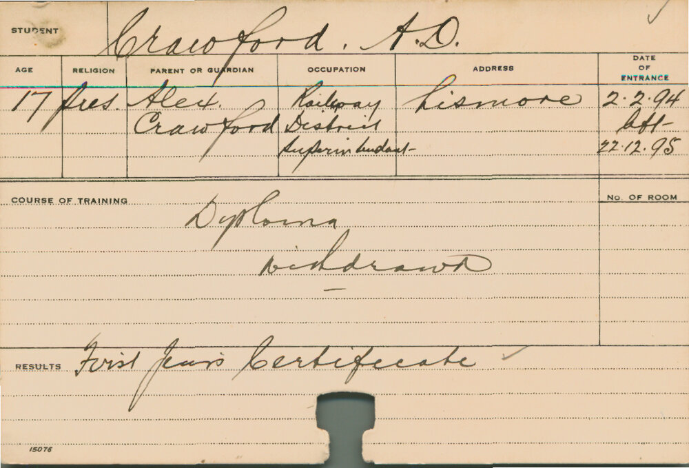 CRAWFORD, AD (Certificate - First Year)