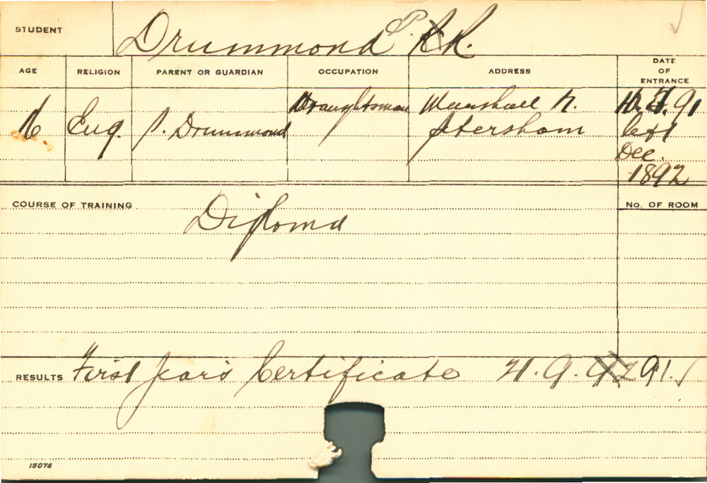 DRUMMOND, PR (Hawkesbury Diploma of Agriculture (HDA)(First year certificate only))