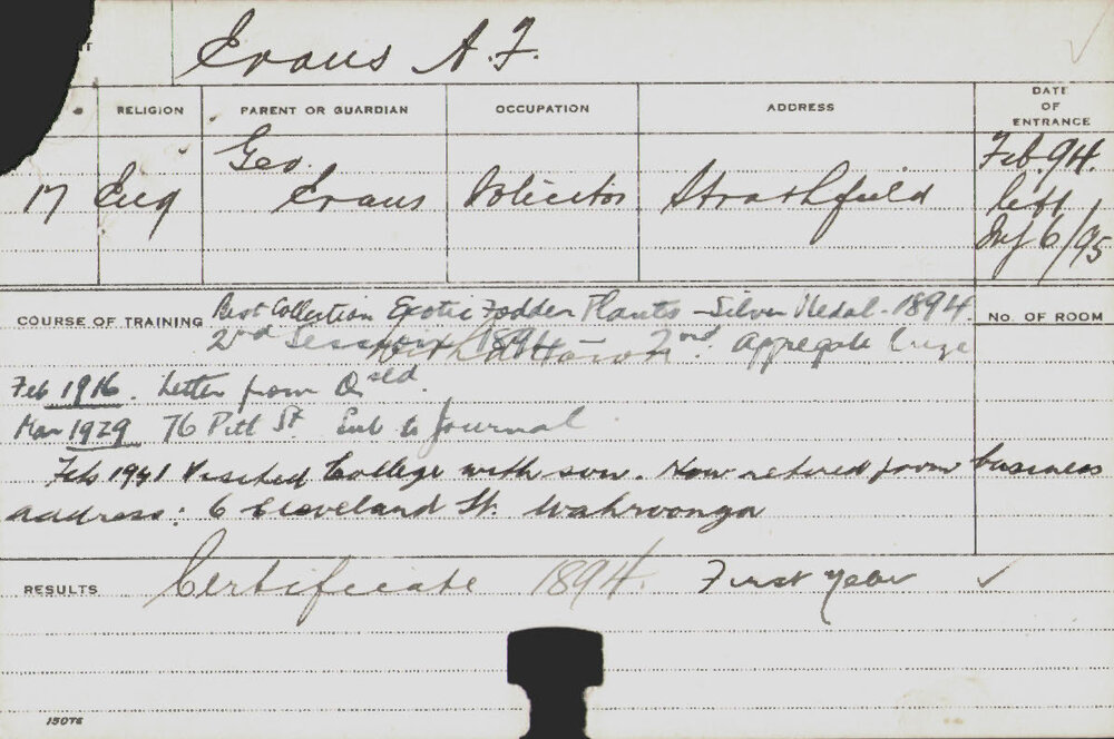 EVANS, AF (Hawkesbury Diploma of Agriculture (HDA) - First Year Certificate)