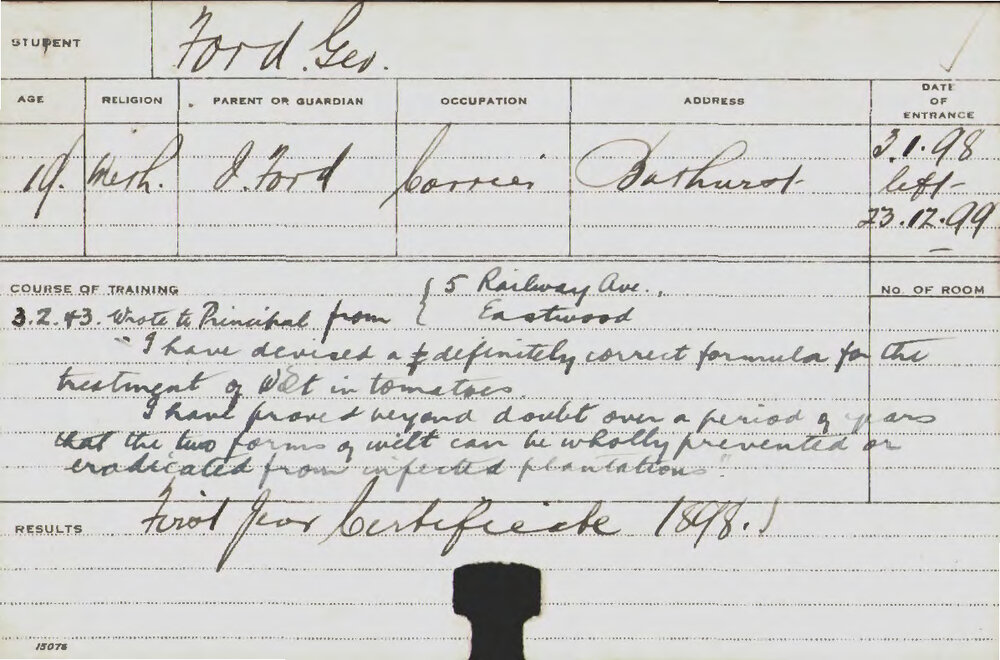 FORD, Geo (Hawkesbury Diploma of Agriculture (HDA))