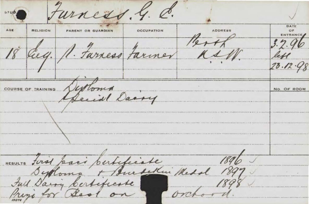 FURNESS, GE (Hawkesbury Diploma of Agriculture (HDA) &amp; Certificate - Dairy)