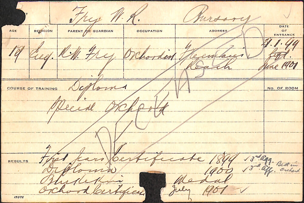 FRY, WR (Hawkesbury Diploma of Agriculture (HDA) (Burdekin Medal) &amp; Certificate - Orchard)