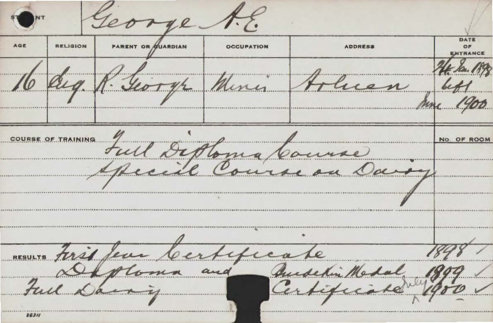 GEORGE, AE (Hawkesbury Diploma of Agriculture (HDA) (Burdekin Medal) and Certificate - Dairy)