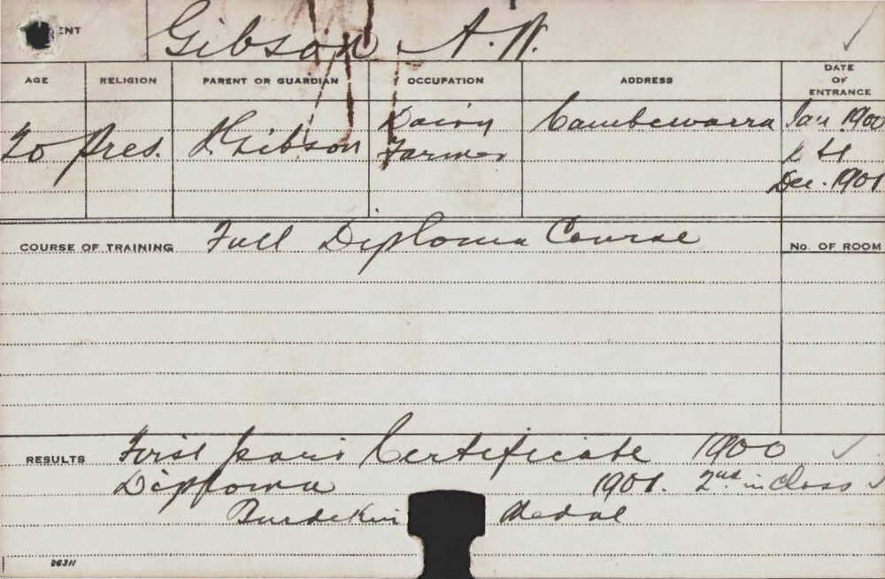 GIBSON, Alex W (Hawkesbury Diploma of Agriculture (HDA) (Burdekin Medal))