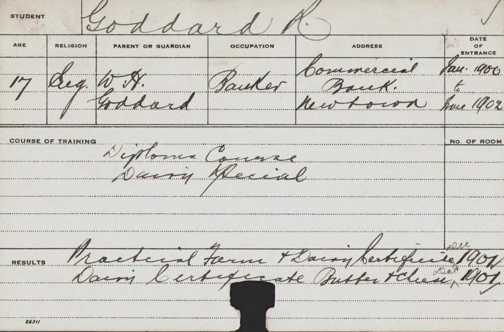 GODDARD, R (Diploma Course &amp; Special Dairy Course)