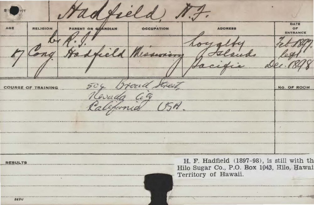 HADFIELD, Harry Foster (Agriculture)