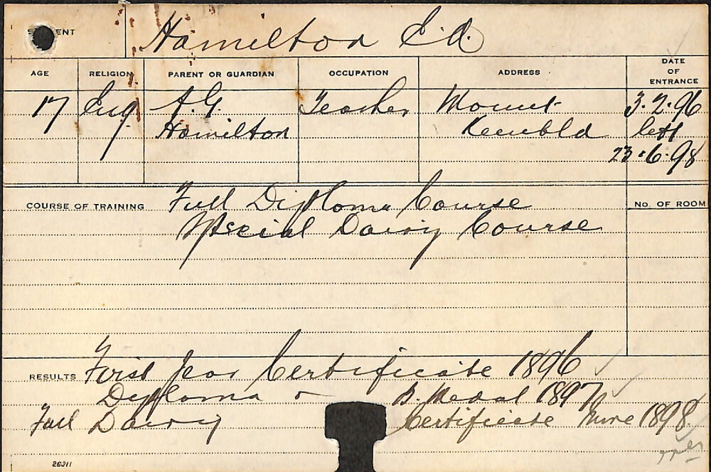 HAMILTON, EA (Full Diploma Course &amp; Special Dairy Course)