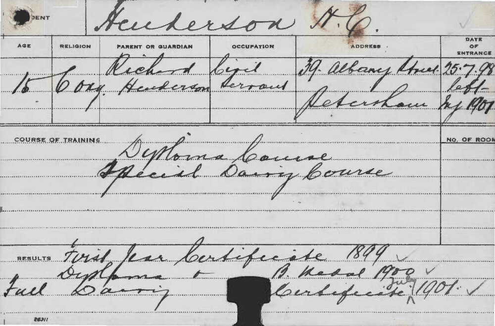 HENDERSON, Harold (Diploma &amp; Special Dairy Course)