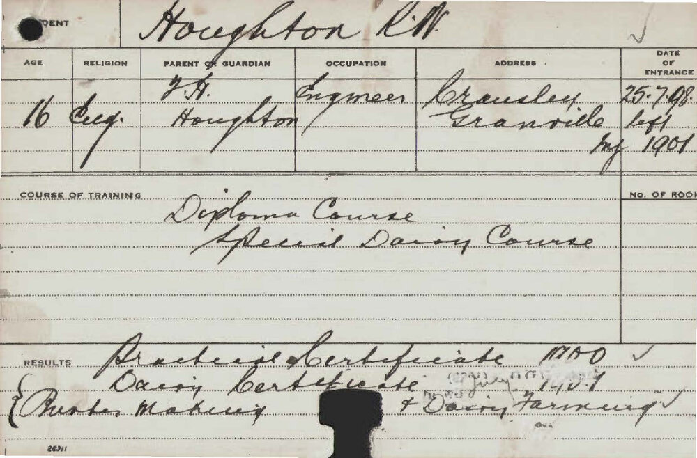 HOUGHTON, RW (Diploma Course &amp; Special Dairy)