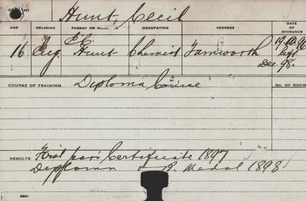 HUNT, Cecil (Diploma Course)
