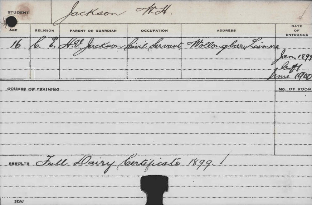 JACKSON, WH (Dairy Certificate)