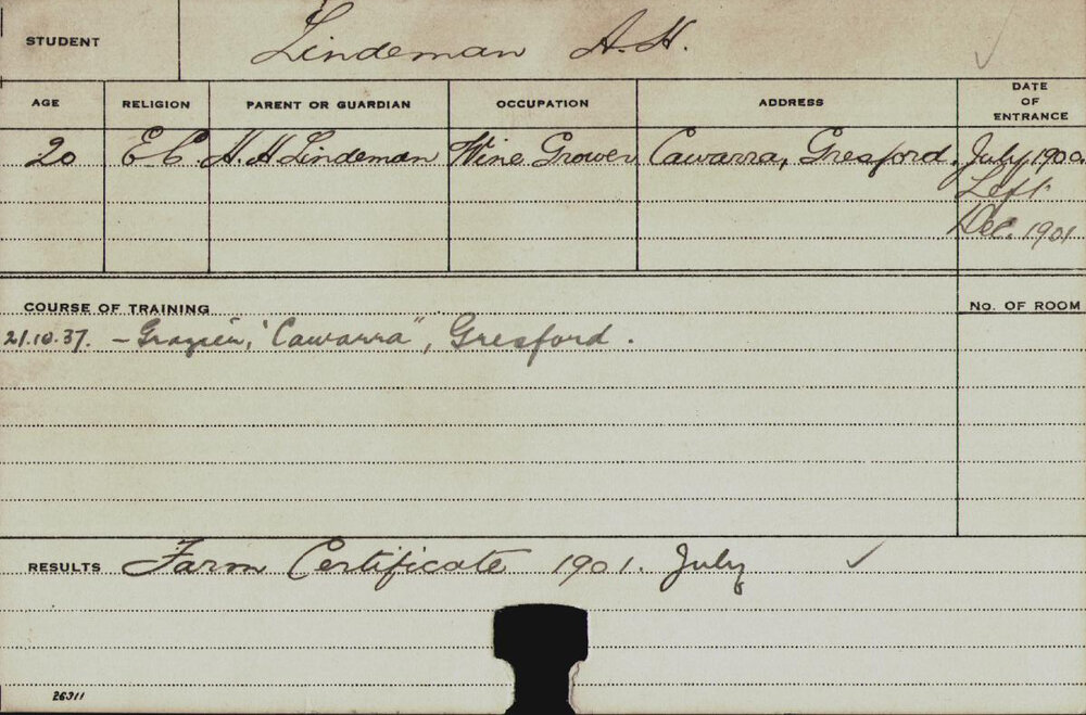 LINDEMAN, AH (Certificate - Farm)