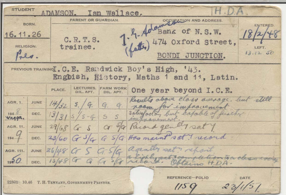 ADAMSON, Ian Wallace (Hawkesbury Diploma of Agriculture (HDA))