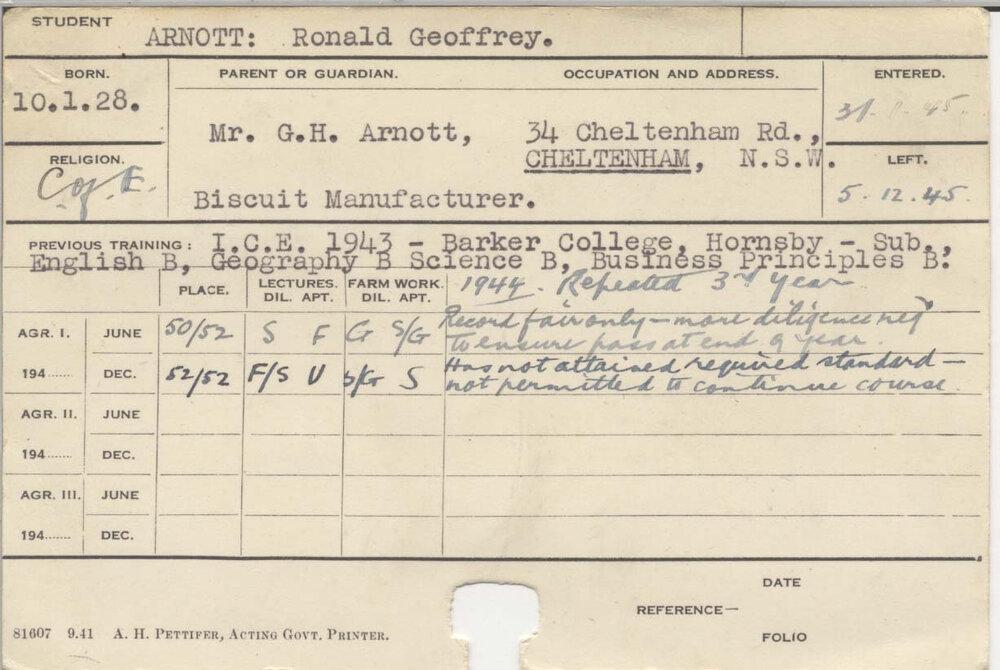 ARNOTT, Ronald Geoffrey (Hawkesbury Diploma of Agriculture (HDA))