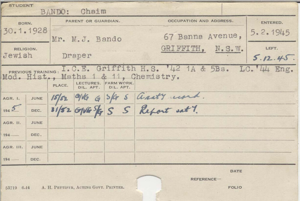 BANDO, Chaim (Course Not Identified)