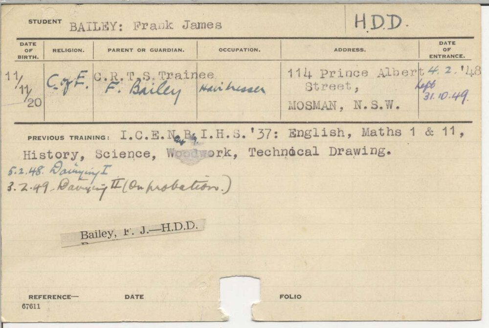 BAILEY, Frank James (Hawkesbury Diploma in Dairying (HDD))