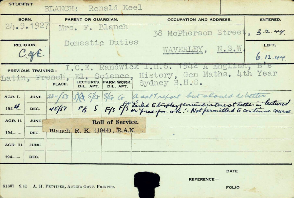 BLANCH, Ronald Keel (Course Not Identified)