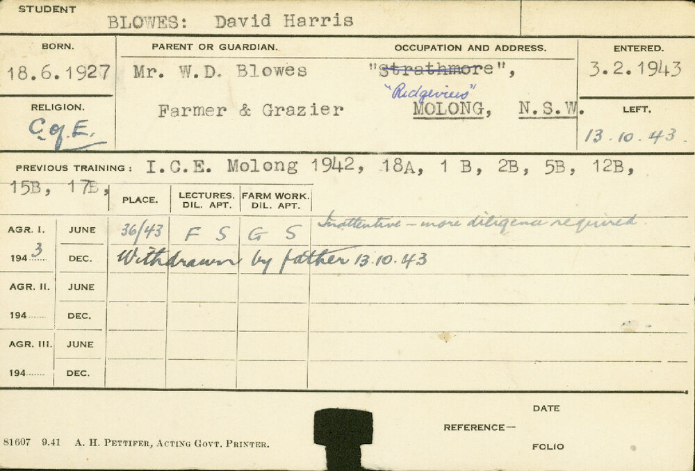 BLOWES, David Harris (Course Not Identified)