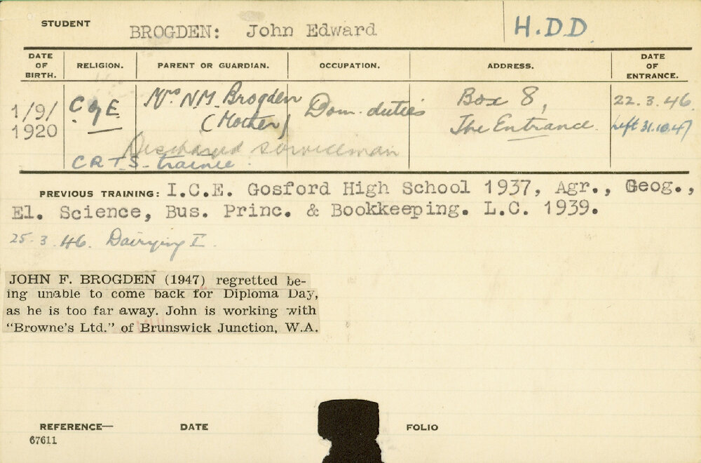 BROGDEN, John Edward (Hawkesbury Diploma in Dairy Technology (HDDT))