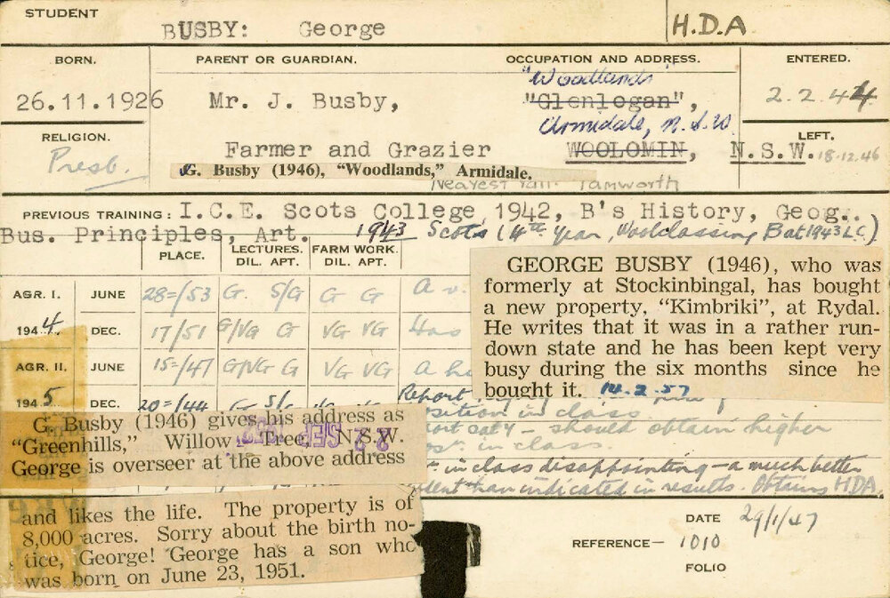 BUSBY, George (Hawkesbury Diploma of Agriculture (HDA))