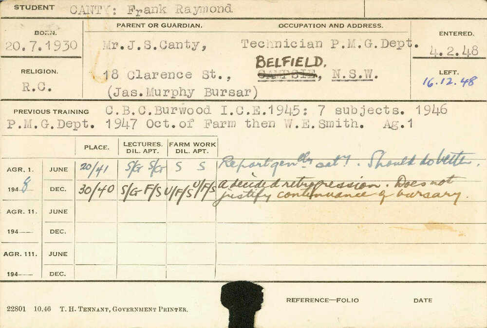 CANTY, Frank Raymond (Hawkesbury Diploma of Agriculture (HDA))