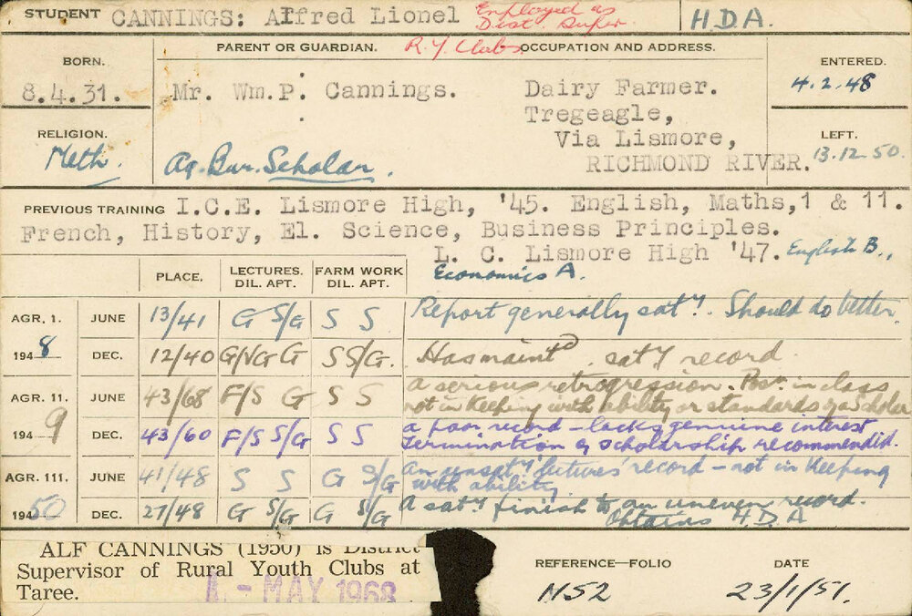 CANNINGS, Alfred Lionel (Hawkesbury Diploma of Agriculture (HDA))