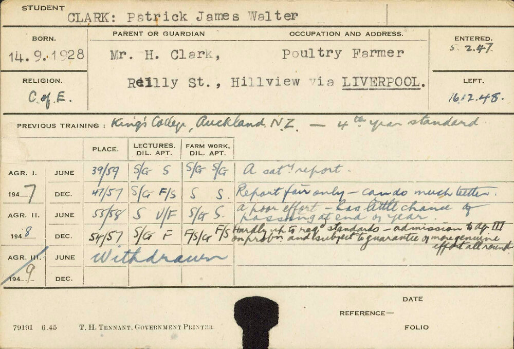 CLARK, Patrick James Walter (Hawkesbury Diploma of Agriculture (HDA))