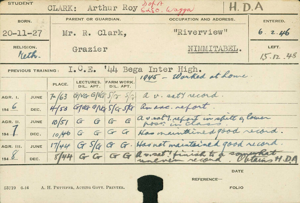 CLARK, Arthur Roy (Hawkesbury Diploma of Agriculture (HDA))