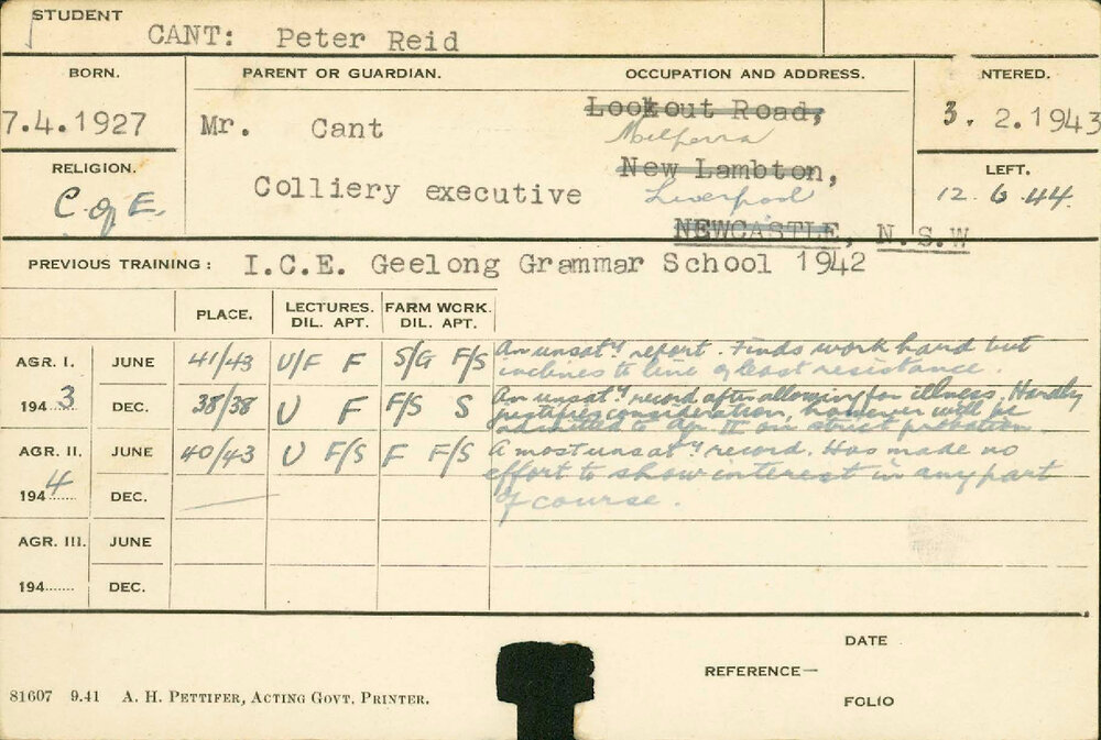 CANT, Peter Reid (Hawkesbury Diploma of Agriculture (HDA))