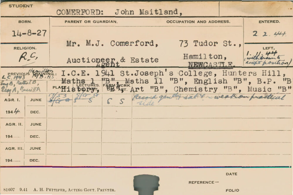 COMERFORD, John Maitland (Course Not Identified)