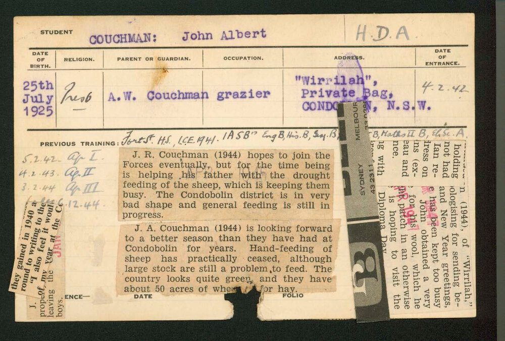 COUCHMAN, John Albert (Hawkesbury Diploma of Agriculture (HDA))