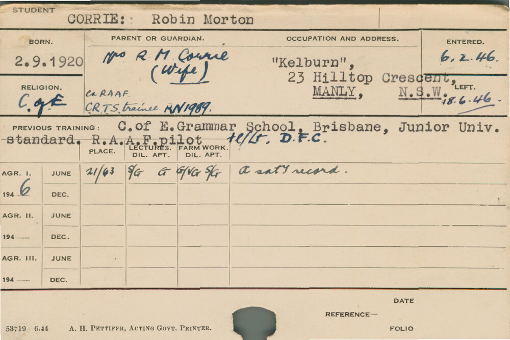CORRIE, Robin Morton (Hawkesbury Diploma of Agriculture (HDA))