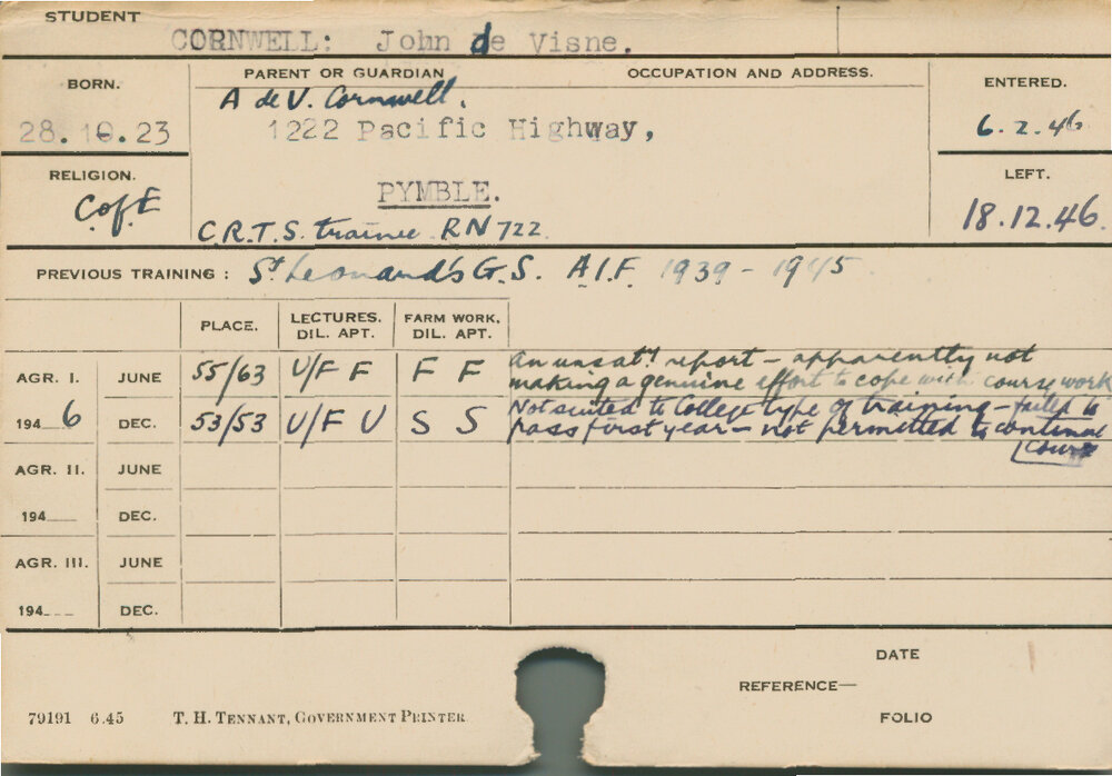 CORNWELL, John De Visne (Course Not Identified)