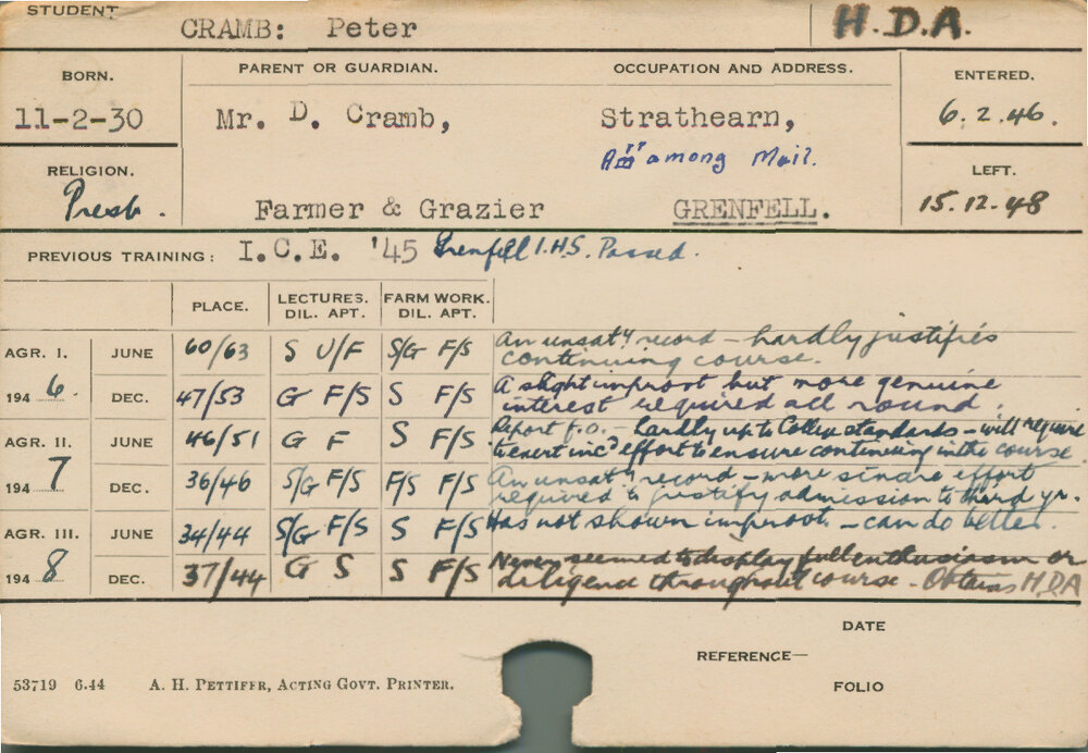 CRAMB, Peter (Hawkesbury Diploma of Agriculture (HDA))