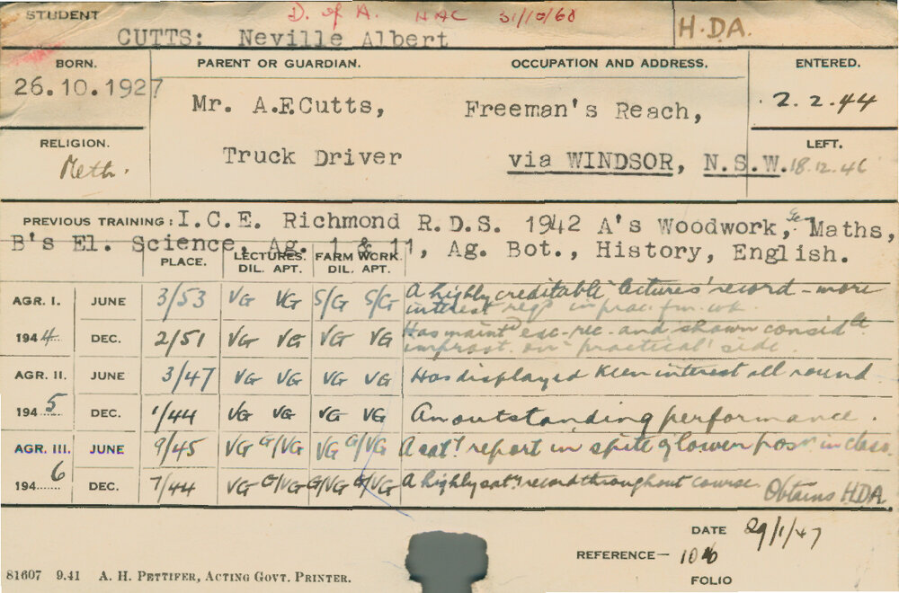 CUTTS, Neville Albert (Hawkesbury Diploma of Agriculture (HDA))