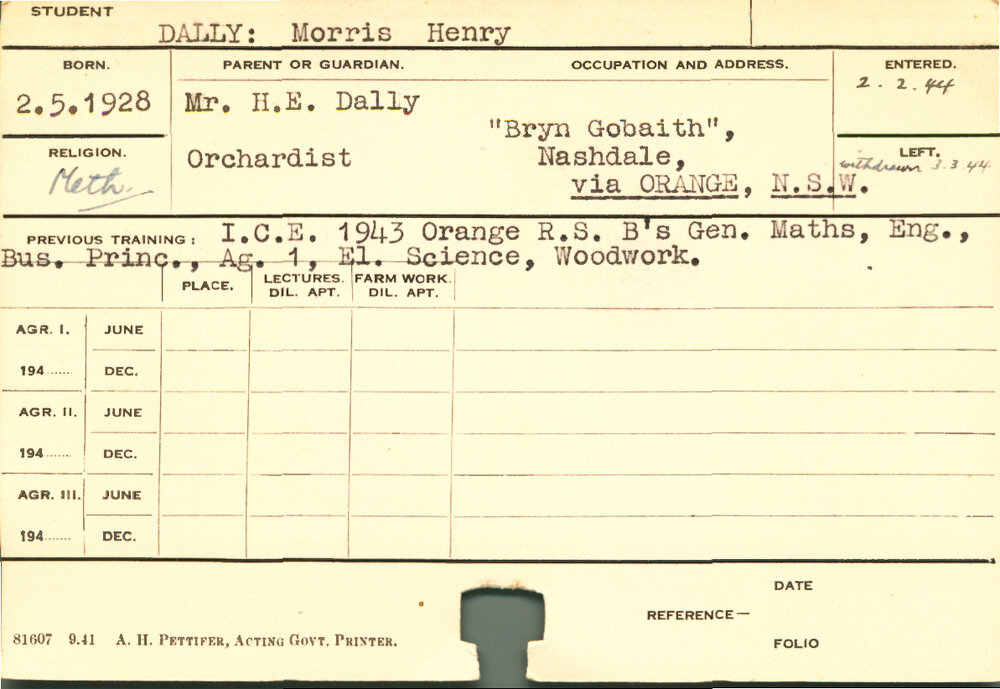 DALLY, Morris Henry (Course Not Identified)