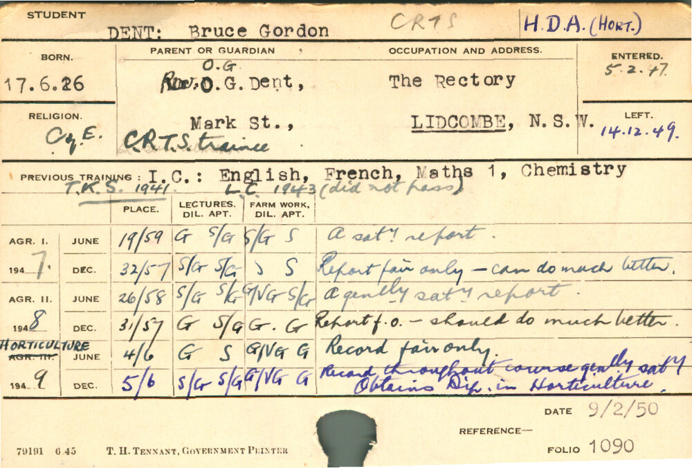 DENT, Bruce Gordon (Hawkesbury Diploma of Agriculture (HDA) (Horticulture))