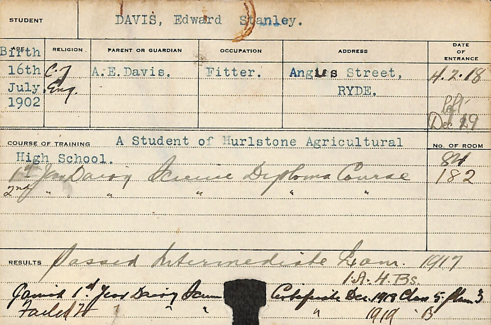 DAVIES, Edward Andrew (Hawkesbury Diploma of Agriculture (HDA))