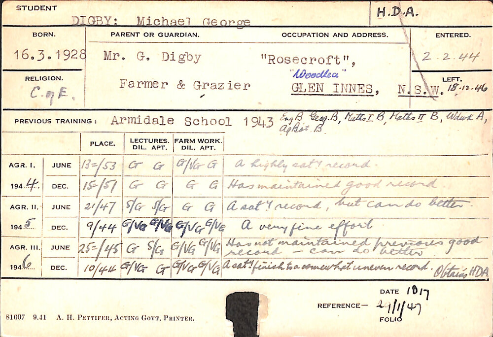 DIGBY, Michael George (Hawkesbury Diploma of Agriculture (HDA))