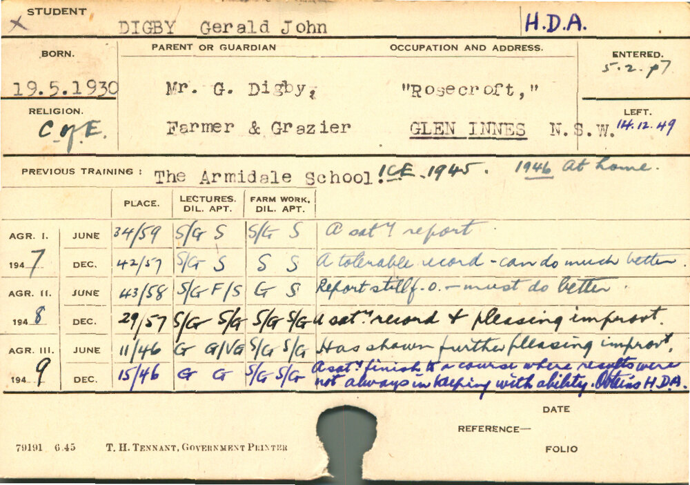 DIGBY, Gerald John (Hawkesbury Diploma of Agriculture (HDA))